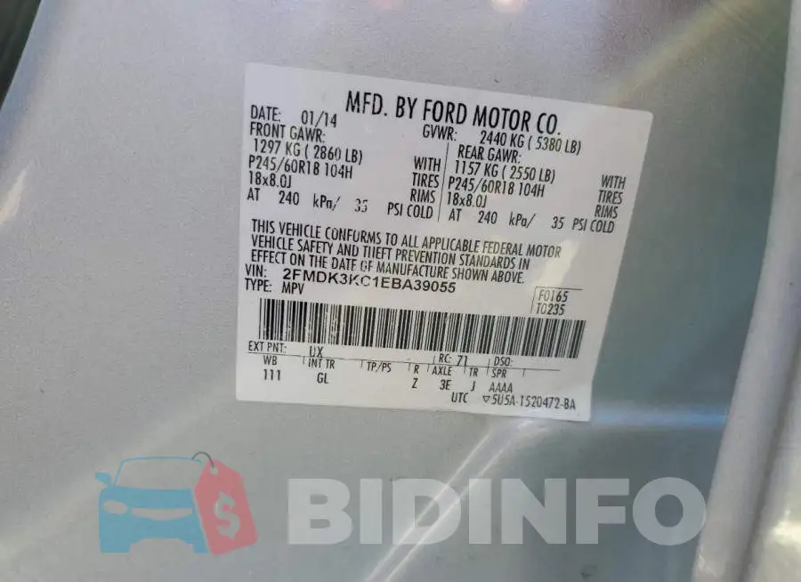 2FMDK3KC1EBA39055 Photo# 10
