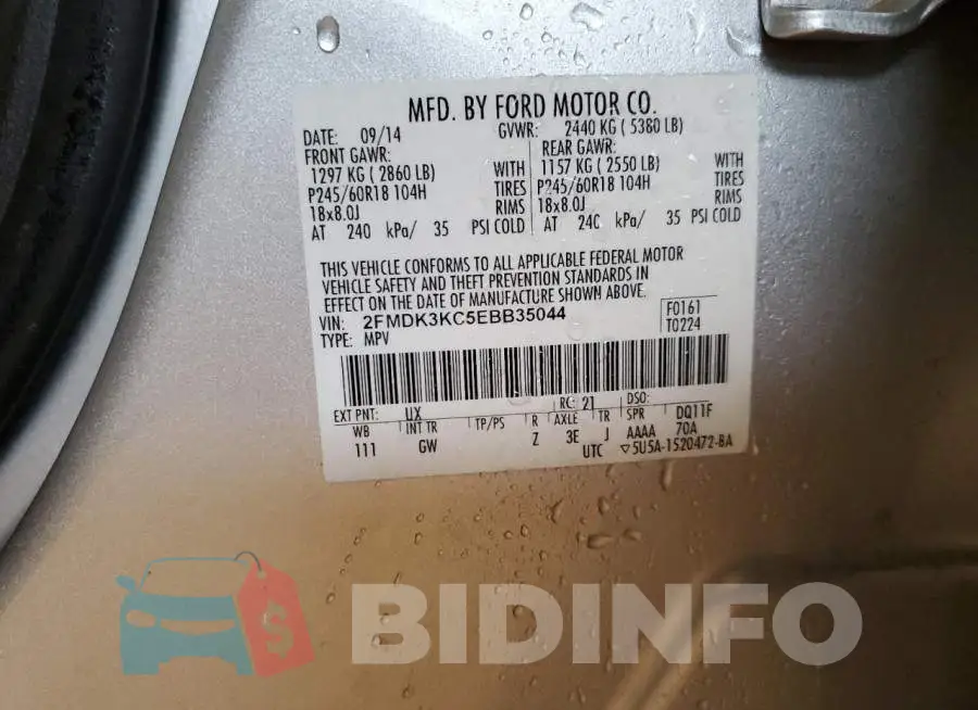 2FMDK3KC5EBB35044 Photo# 12