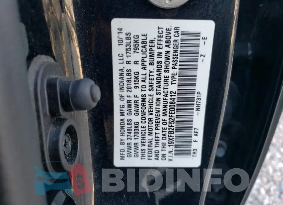 19XFB2F52FE008412 Photo# 12