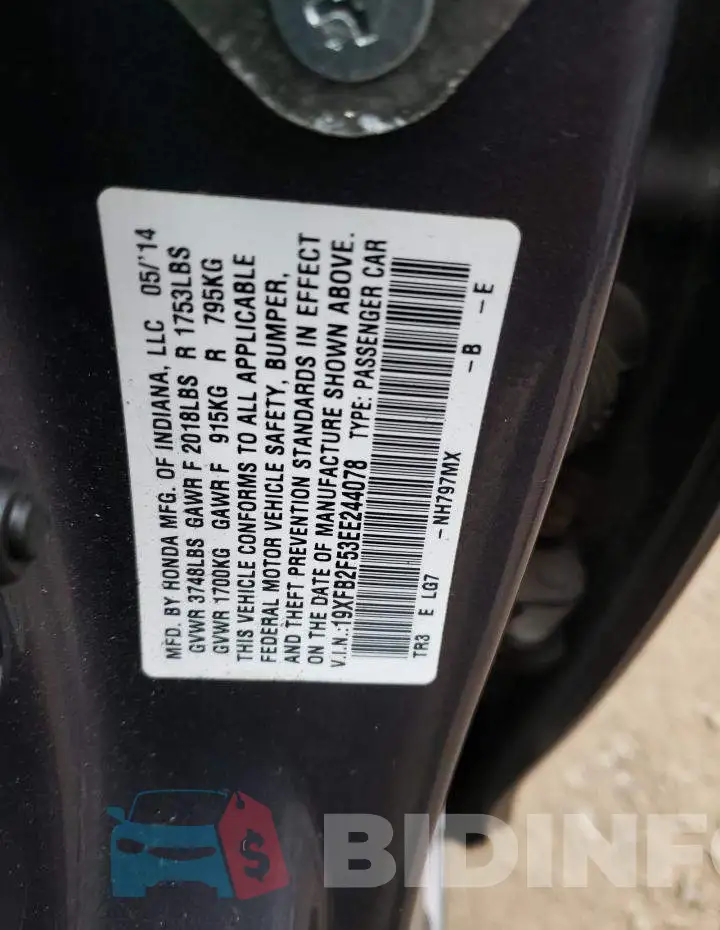 19XFB2F53EE244078 Photo# 13