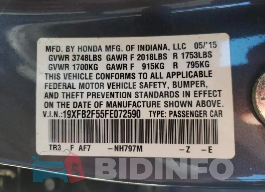 19XFB2F55FE072590 Photo# 12