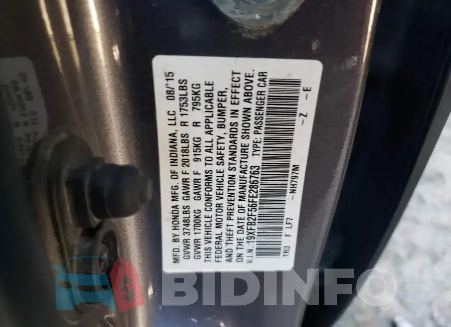19XFB2F56FE286763 Photo# 13