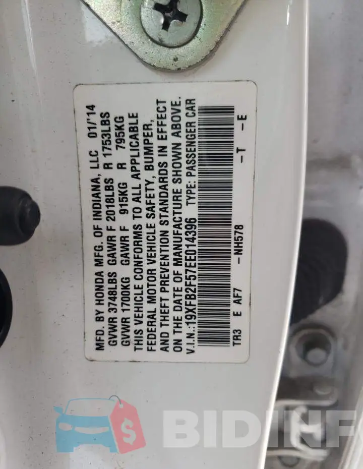 19XFB2F57EE014396 Photo# 13