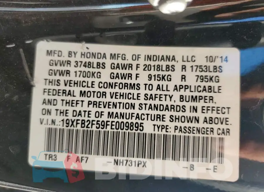 19XFB2F59FE009895 Photo# 13