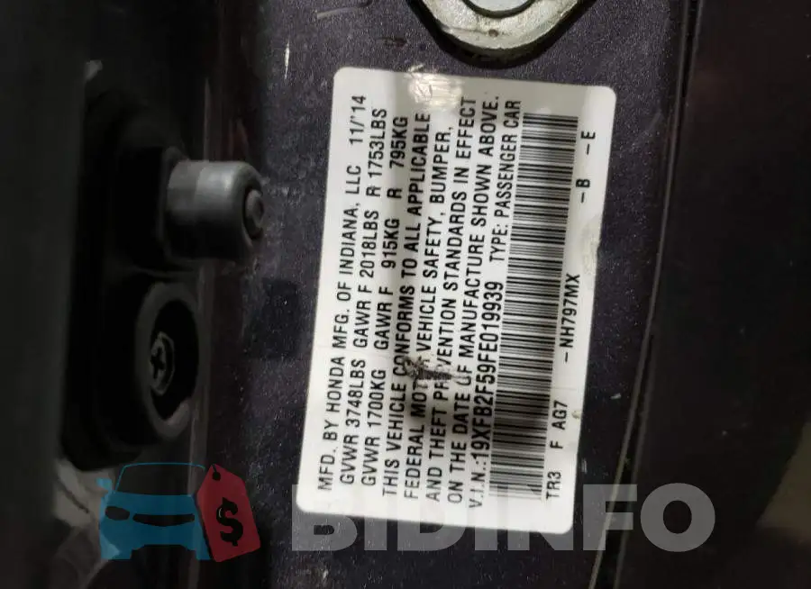 19XFB2F59FE019939 Photo# 12