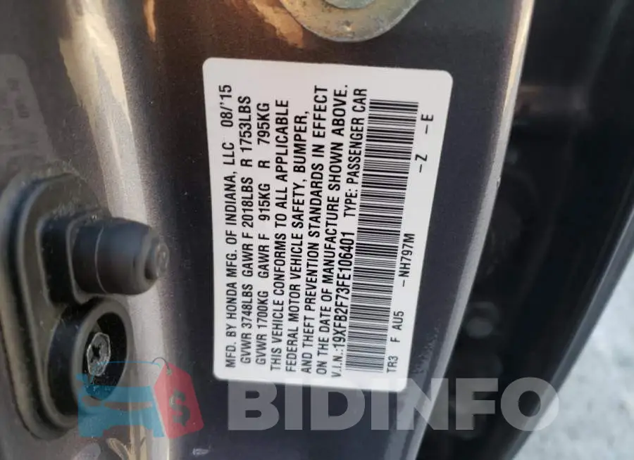 19XFB2F73FE106401 Photo# 12