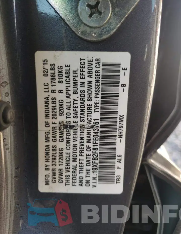 19XFB2F81FE043761 Photo# 12