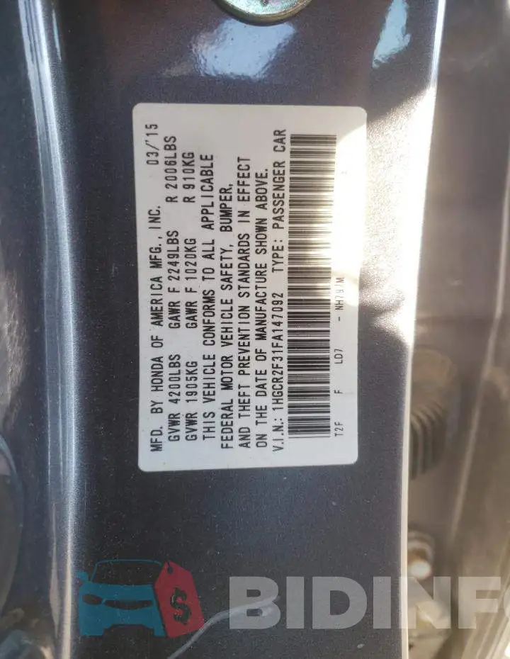 1HGCR2F31FA147092 Photo# 12