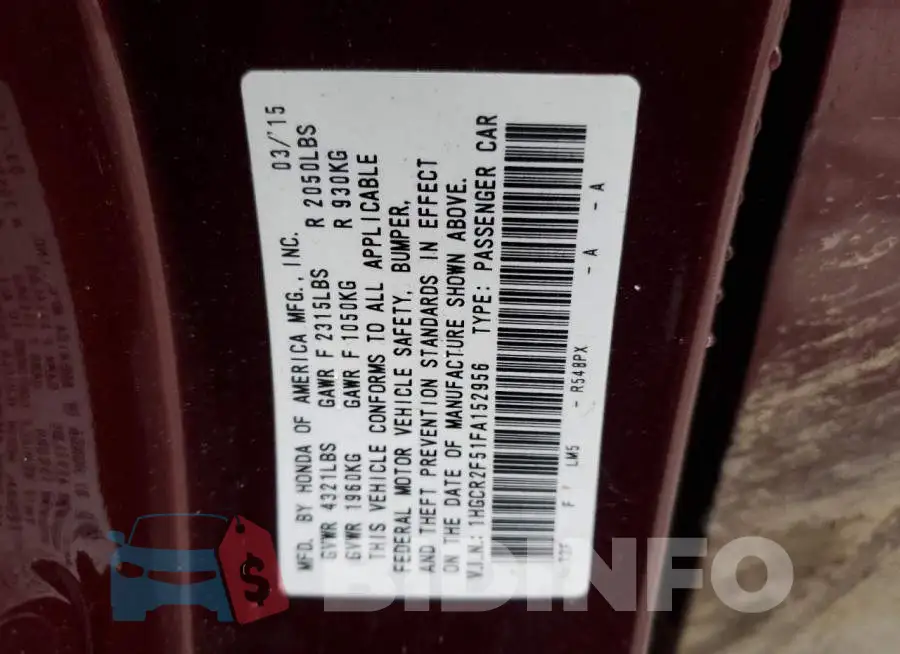 1HGCR2F51FA152956 Photo# 12