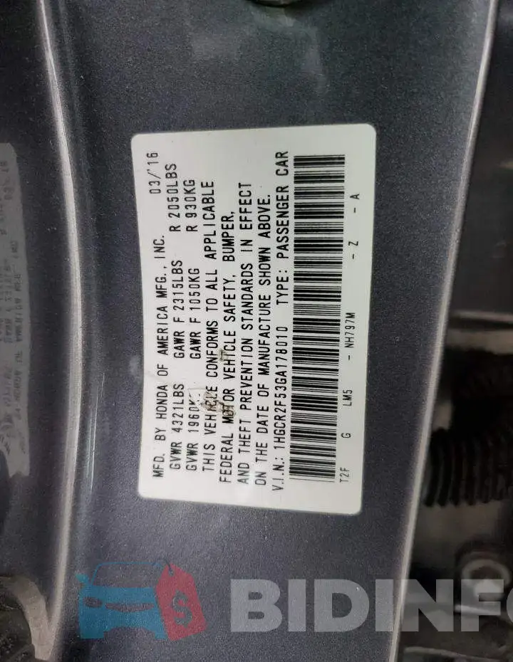 1HGCR2F53GA178010 Photo# 13