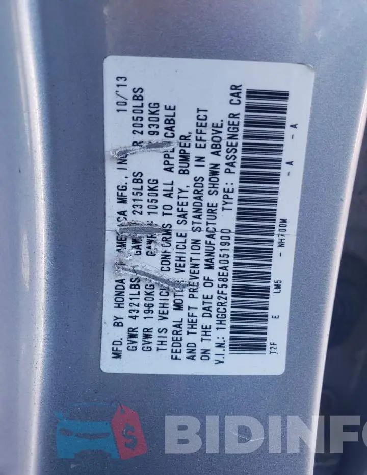 1HGCR2F58EA051900 Photo# 12