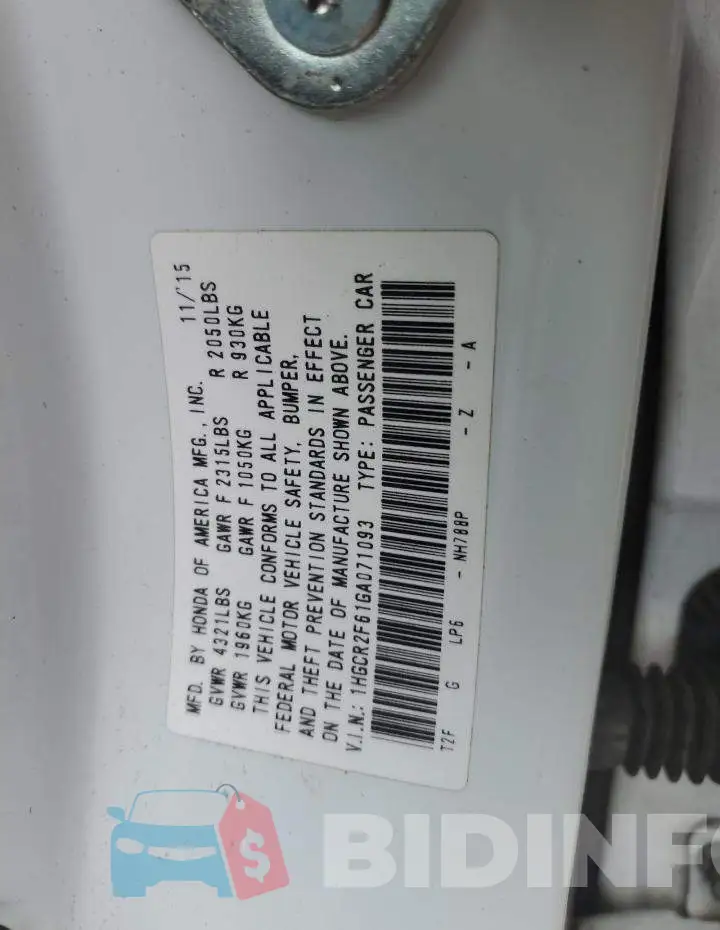 1HGCR2F61GA071093 Photo# 12