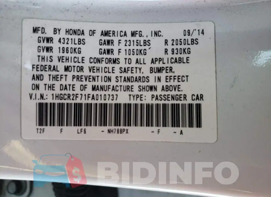 1HGCR2F71FA010737 Photo# 13