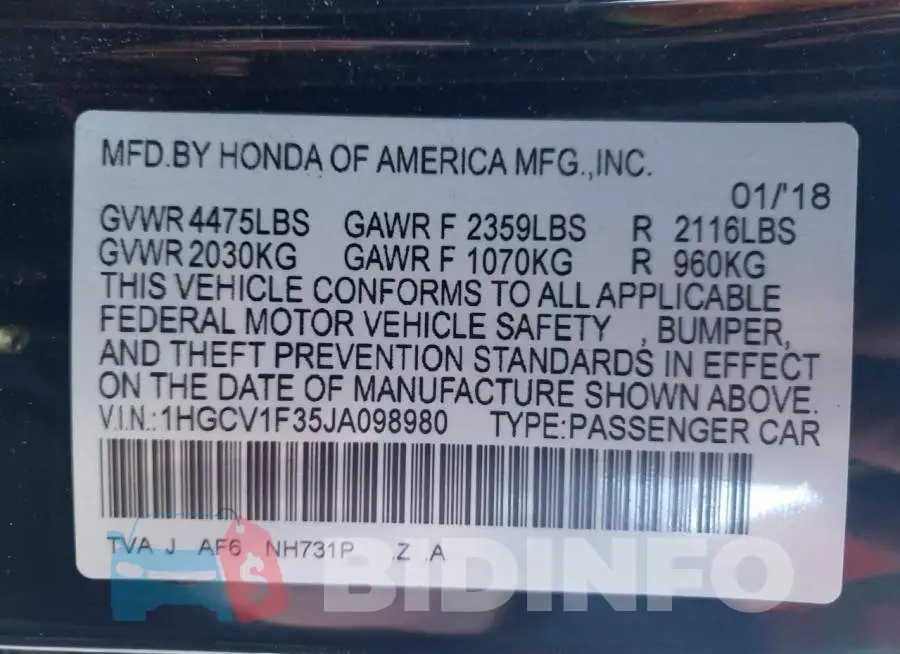 1HGCV1F35JA098980 Photo# 12