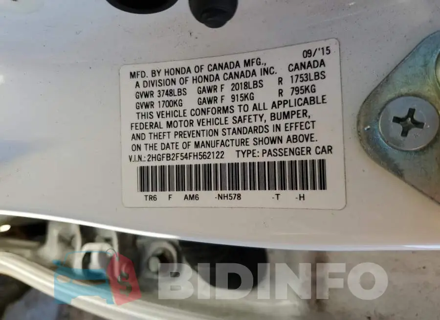 2HGFB2F54FH562122 Photo# 12
