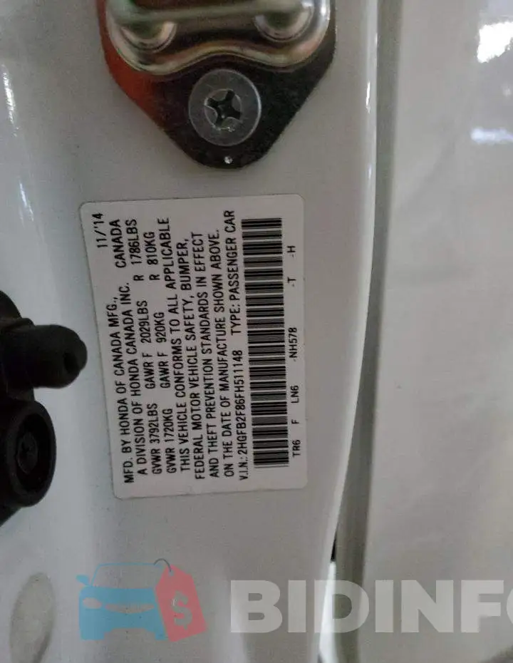 2HGFB2F86FH511148 Photo# 13