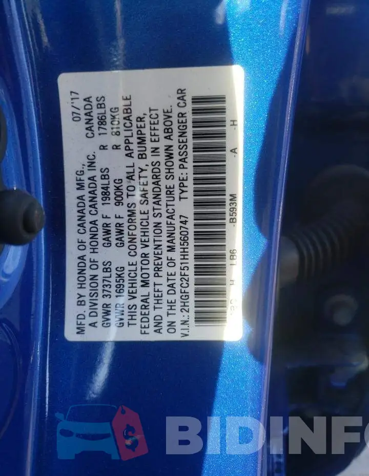 2HGFC2F51HH560747 Photo# 12