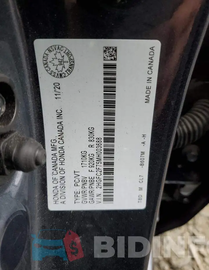 2HGFC2F75MH003688 Photo# 10