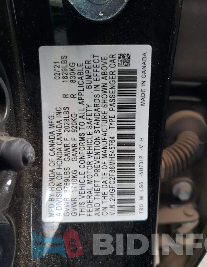 2HGFC2F88MH545764 Photo# 12
