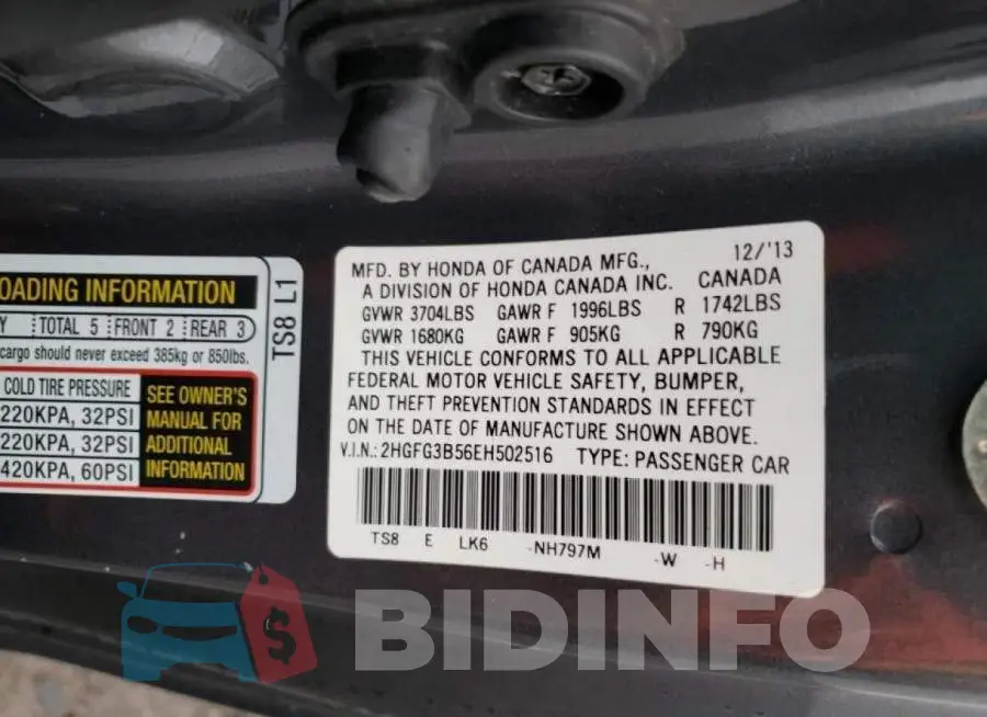 2HGFG3B56EH502516 Photo# 12