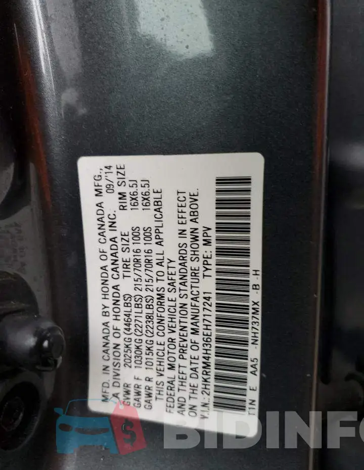 2HKRM4H36EH717241 Photo# 14