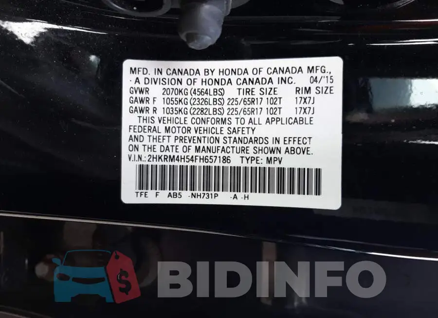 2HKRM4H54FH657186 Photo# 13