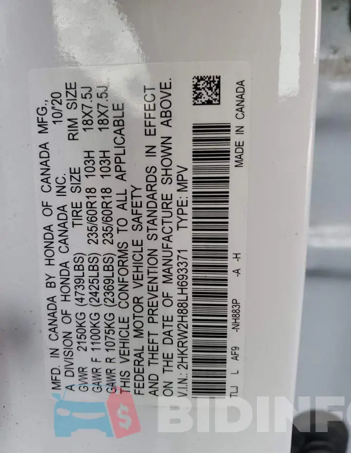 2HKRW2H88LH693371 Photo# 12