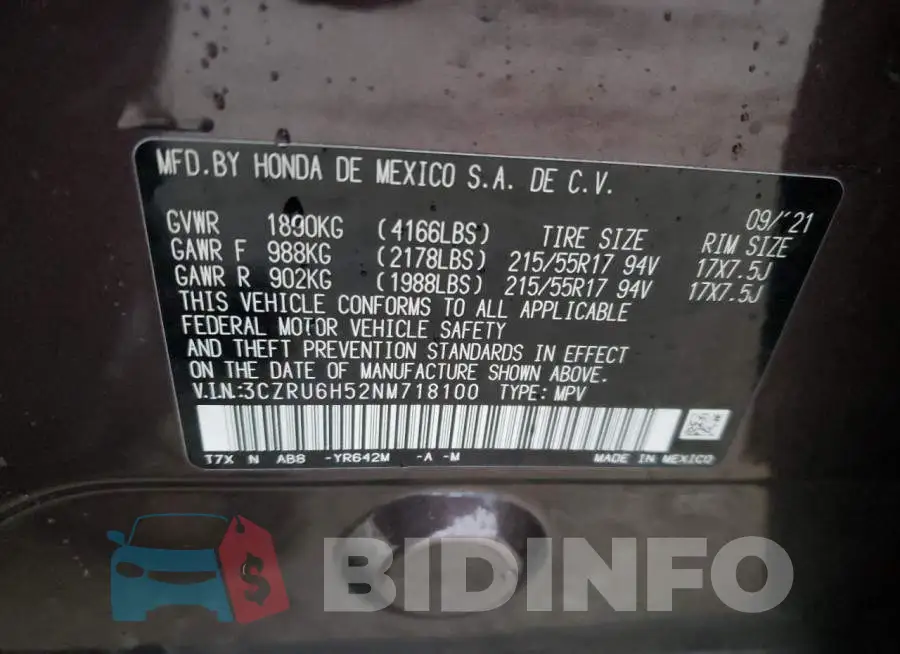 3CZRU6H52NM718100 Photo# 13