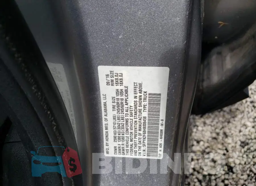 5FPYK2F68HB006458 Photo# 10