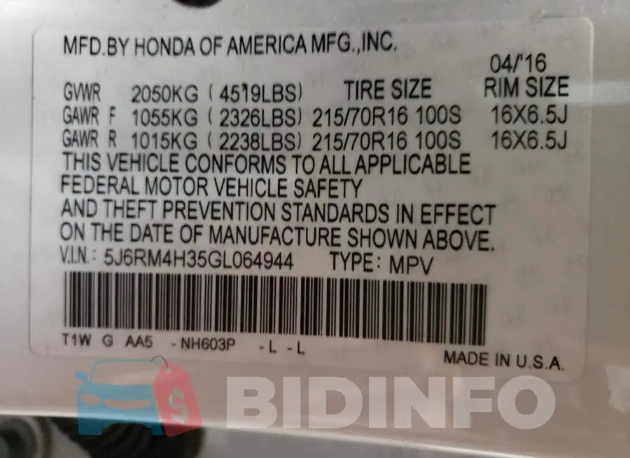 5J6RM4H35GL064944 Photo# 10
