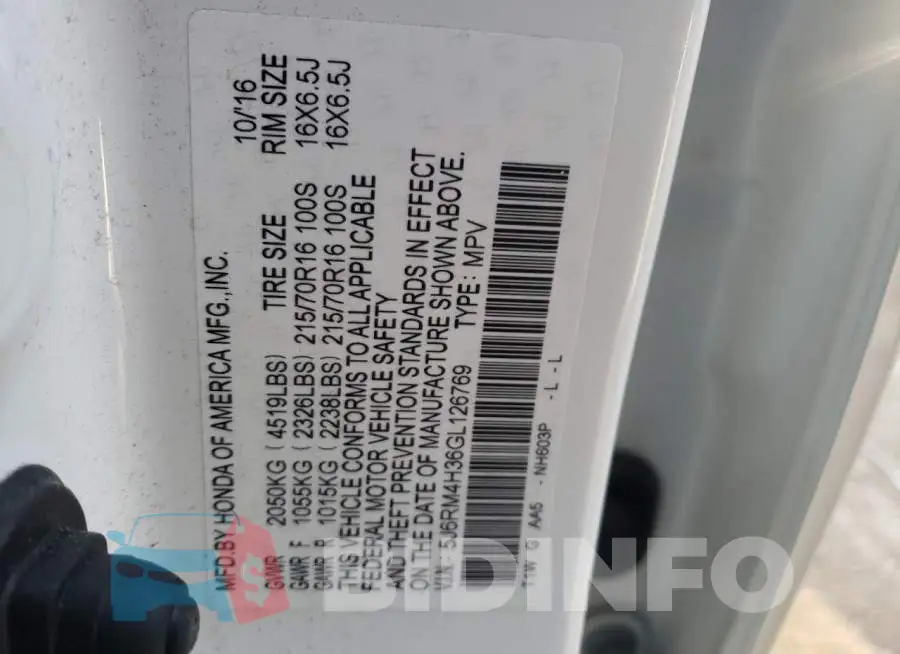 5J6RM4H36GL126769 Photo# 13