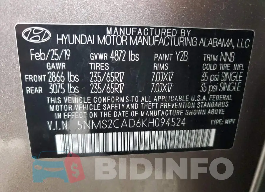 5NMS2CAD6KH094524 Photo# 14
