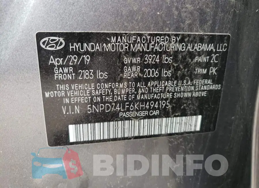 5NPD74LF6KH494195 Photo# 12