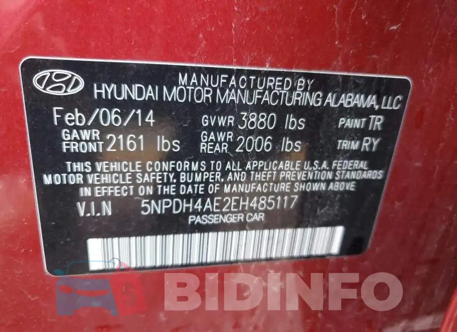 5NPDH4AE2EH485117 Photo# 12