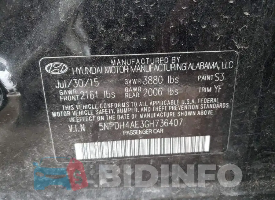 5NPDH4AE3GH736407 Photo# 12