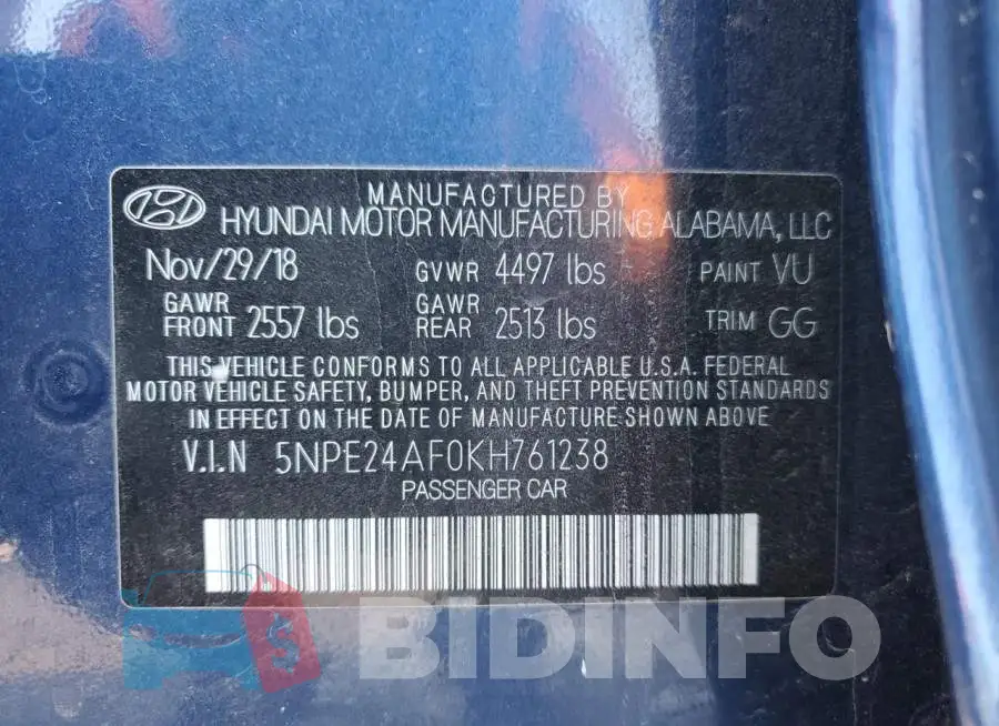 5NPE24AF0KH761238 Photo# 12