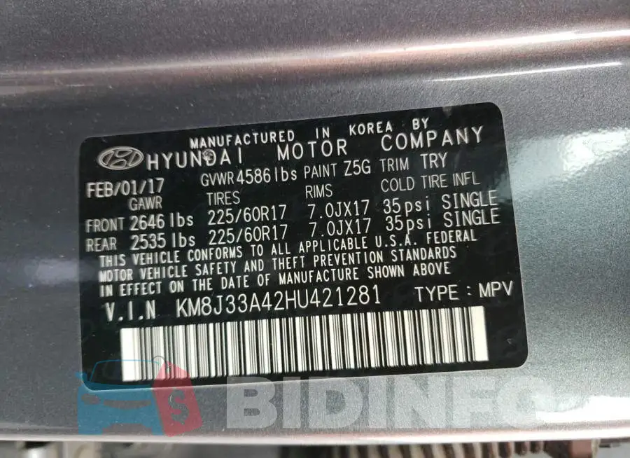 KM8J33A42HU421281 Photo# 13