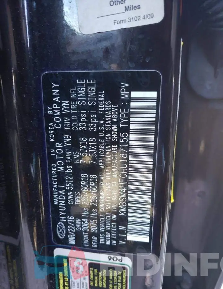 KM8SM4HF0HU187155 Photo# 13