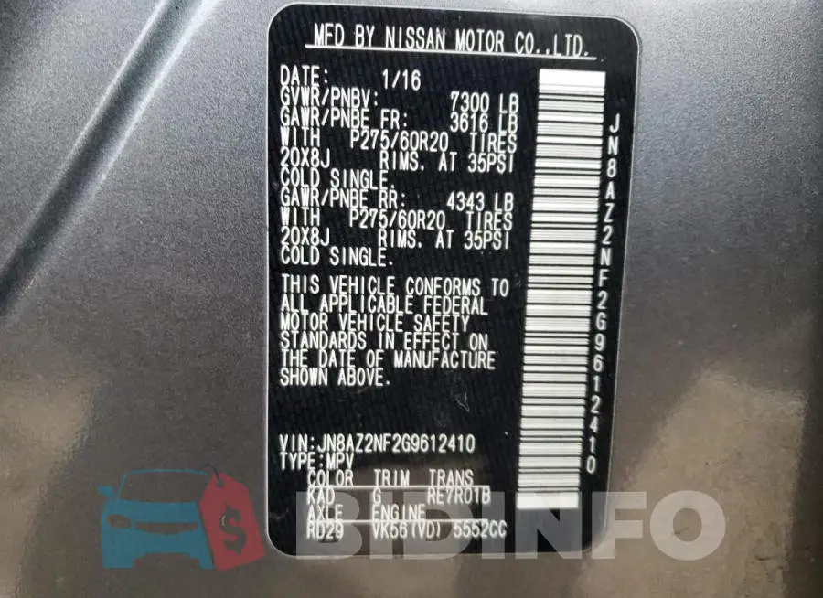 JN8AZ2NF2G9612410 Photo# 13