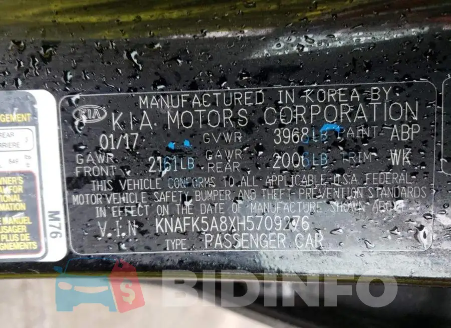 KNAFK5A8XH5709276 Photo# 12