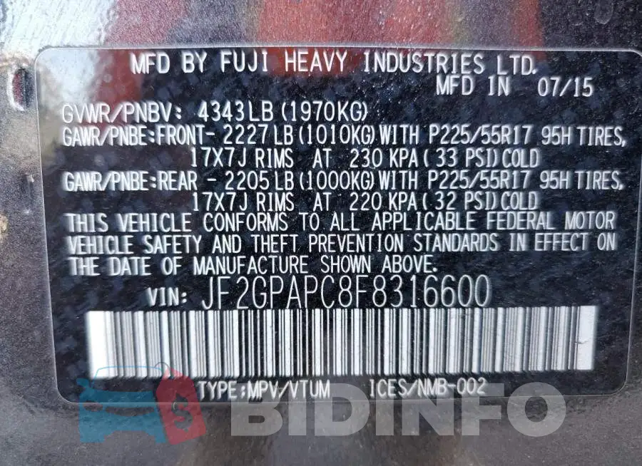 JF2GPAPC8F8316600 Photo# 12