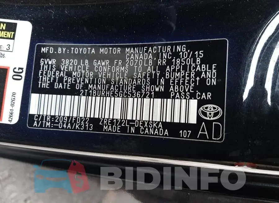 2T1BURHE5GC536721 Photo# 12