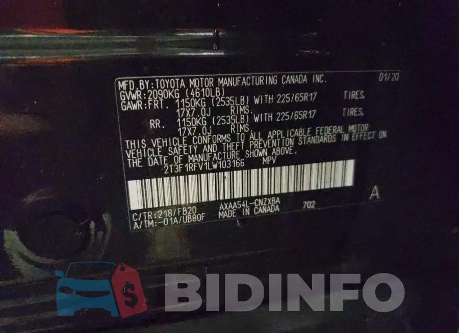 2T3F1RFV1LW103166 Photo# 10