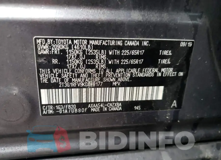 2T3G1RFV9KC048177 Photo# 12