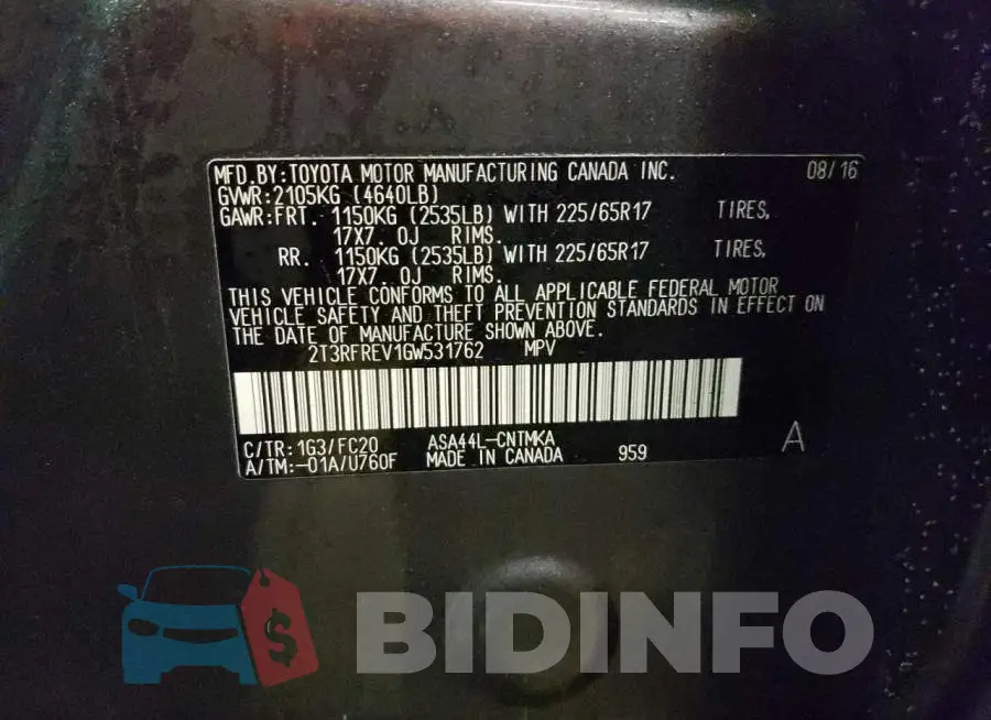 2T3RFREV1GW531762 Photo# 13