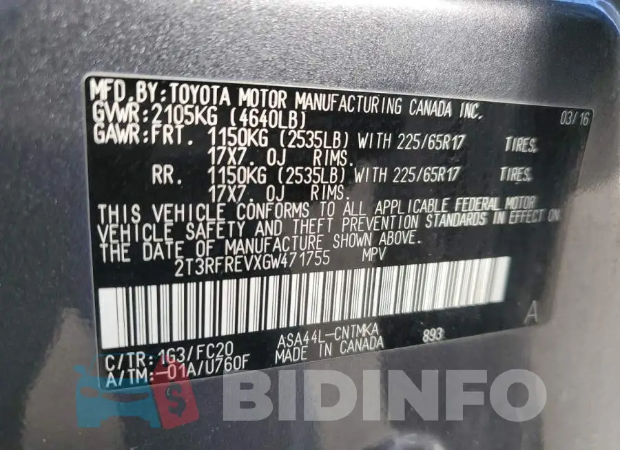 2T3RFREVXGW471755 Photo# 13