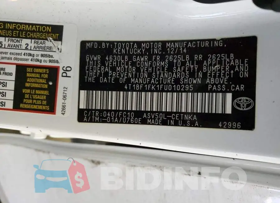 4T1BF1FK1FU010295 Photo# 13