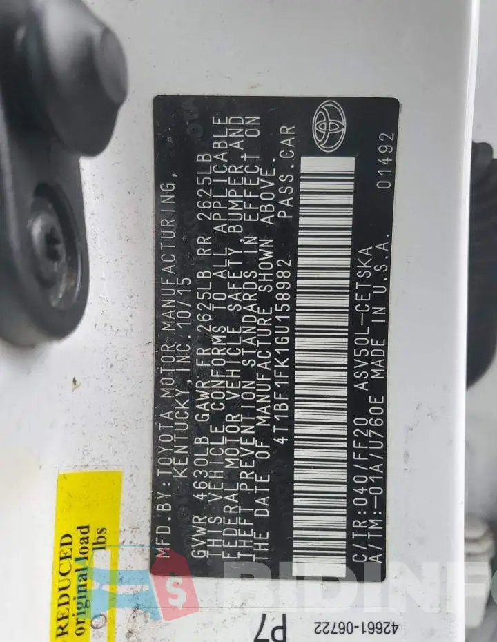 4T1BF1FK1GU158982 Photo# 12
