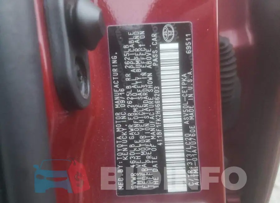 4T1BF1FK2HU666203 Photo# 12