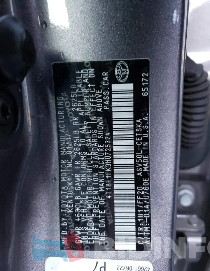 4T1BF1FK3HU725324 Photo# 12